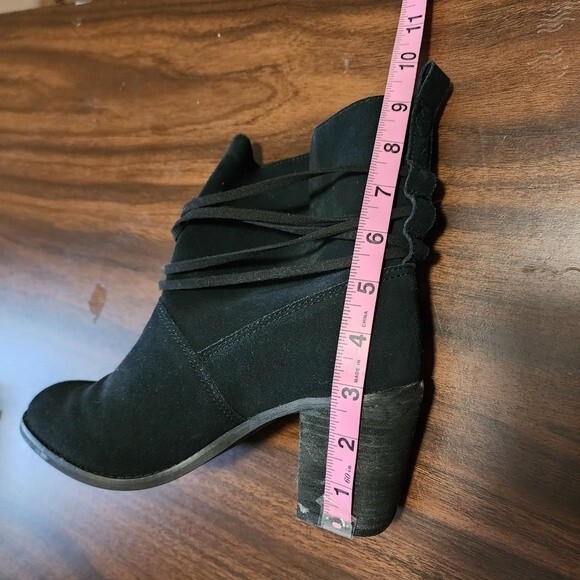 Toms Ankle Boots Mila Bootie Black Suede Leather Heel Slip On Ankle Strap Sz 8 - Picture 8 of 11